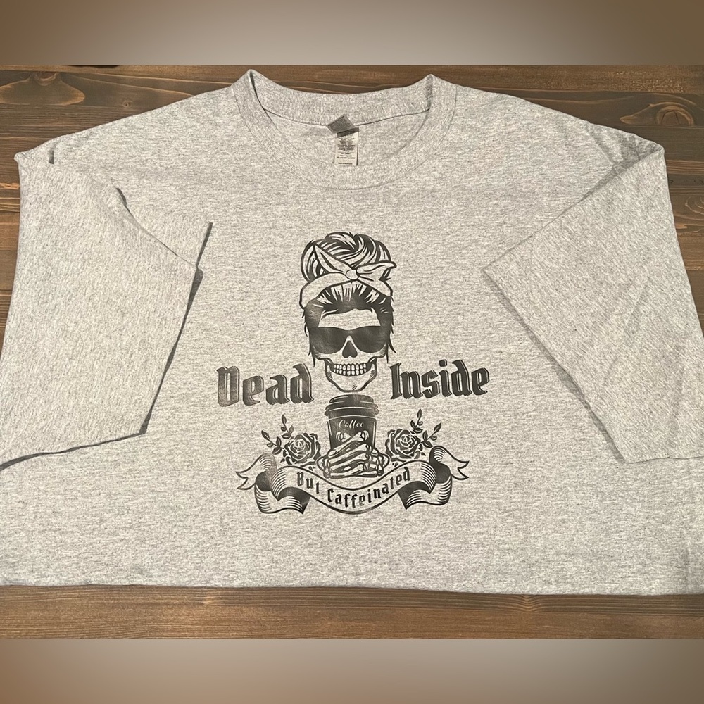 Skeleton Tee Dead Inside But Caffeinated Grey - image 2